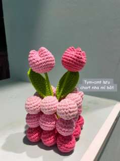 Crochet Pattern for Beautiful Pink Tulip Bouquet Decoration