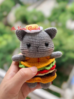 Crochet Pattern for Cute Cat Hamburger Amigurumi Doll
