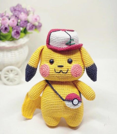 Crochet Pattern for Cute Pikachu with Hat and Pokéball