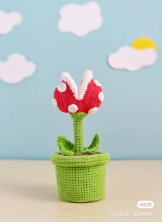 Crochet Pattern for Cute Potted Plant with Red Flower
