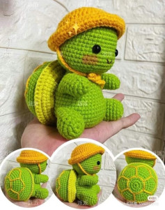 Crochet Pattern for Cute Turtle with Yellow Hat
