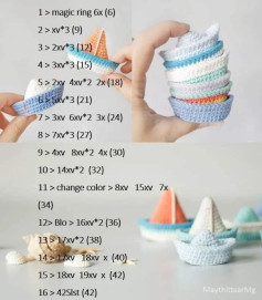 Crochet Pattern for Small Sailboats with Colorful Sails