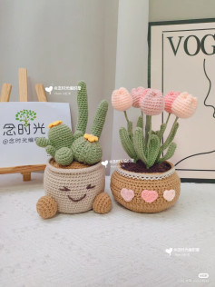 Crochet Patterns for Adorable Cactus and Tulip Plant Pots