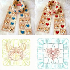Crochet Scarf with Dog and Heart Motif Patterns