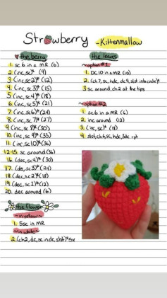 Crochet Strawberry Amigurumi Pattern with Leaves and Flower Details