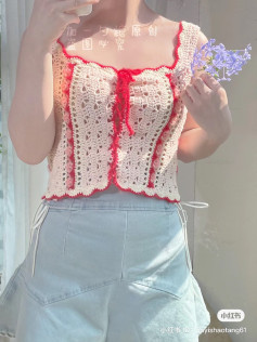 Crochet Summer Top with Red Edge Detailing