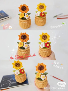 Crochet Sunflower and Little Flowers in a Pot Pattern