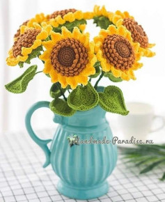 Crochet Sunflower Bouquet in a Blue Vase Pattern