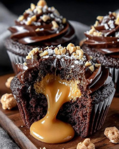 Cupcakes de Chocolate com Coração Cremoso de Amendoim