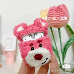 Cute Bear Crochet AirPods Case with Fluffy Design