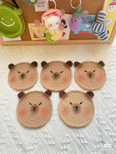 Cute Bear Face Crochet Coasters for Home Decor and Gifts
