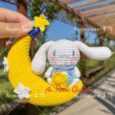 Cute Bunny Amigurumi on a Yellow Crescent Moon