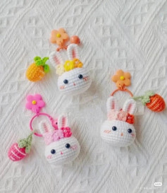 Cute Bunny Crochet Keychains with Fruit Charms Pattern