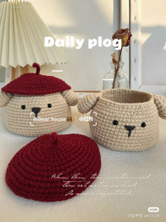 Cute Crochet Bear Containers with Removable Hats