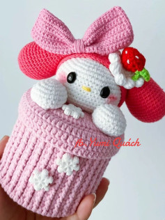 Cute Crochet Bunny in a Pink Cupcake Design