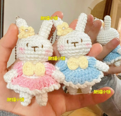 Cute Crochet Bunny Keychains in Pink and Blue Dresses
