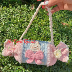 Cute Crochet Candy Bag with Bow and Floral Designs