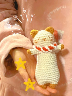 Cute Crochet Cat with Red and White Scarf Pattern