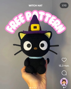 Cute Crochet Cat with Witch Hat Pattern Free Download