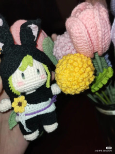 Cute Crochet Doll with Flowers and Bunny Ears Amigurumi Pattern