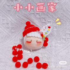 Cute Crochet Doll with Red Pom-Poms and Hat
