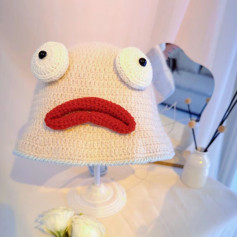 Cute Crochet Hat with Big Eyes and Red Lips Design