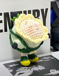 Cute Crochet Sunflower Doll with Green Outfit and Yellow Shoes