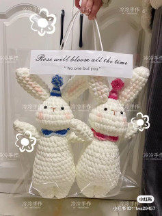 Cute Crocheted Bunny Dolls with Colorful Hats and Bows