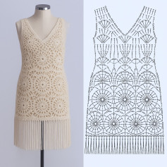 Elegant Crochet Dress Pattern with Floral Motif and Fringe Hem