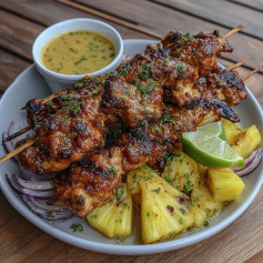 Espetinhos de Frango Jerk com Abacaxi e Coentro
