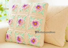 Floral Crochet Pillow Pattern with Pastel Flowers