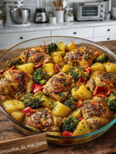 Frango Assado com Legumes Dourados e Saborosos