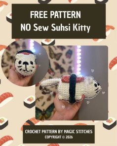 Free Crochet Pattern for No Sew Sushi Kitty Plushie