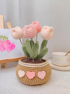 Hướng dẫn móc bình hoa tulip len trang trí dễ thương