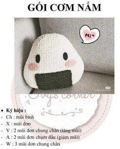 Hướng dẫn móc gối cơm nắm dễ thương và đơn giản