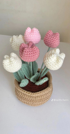 Hướng dẫn móc len hoa tulip xinh xắn cho người mới bắt đầu