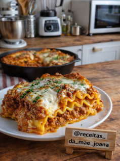 Lasanha Cremosa à Bolonhesa com Ervas Frescas e Queijo Derretido