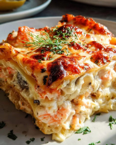 Lasanha Cremosa de Camarão e Caranguejo com Molho Branco Delicado