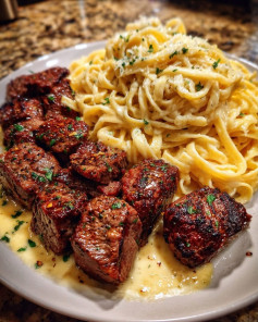 Linguine Cremoso com Carne e Queijos Deliciosos