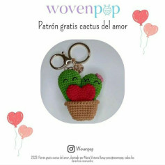 Llavero de cactus del amor tejido a mano, patrón gratuito
