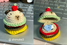 Móc len bánh hamburger thú vị với trái tim ẩn giấu bên trong