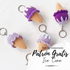 Patrón de amigurumi de cono de helado para llaveros