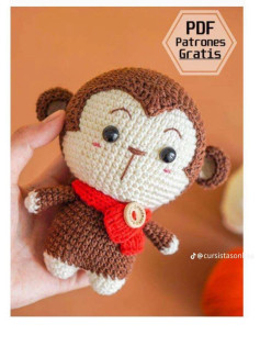 Patrón de crochet de mono adorable con bufanda roja