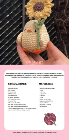 Patrón de ganchillo de pollito con girasol adorable y fácil de hacer
