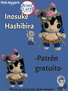 Patrón gratuito de amigurumi de Inosuke Hashibira de Demon Slayer