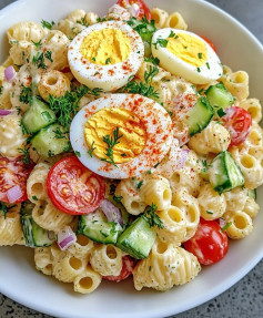 Salada Cremosa de Massa com Ovos e Vegetais Frescos