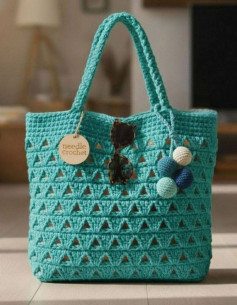Stylish Handmade Crochet Bag with Geometric Patterns and Accessories
