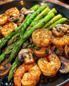 Tôm Xào Tỏi Măng Tây & Nấm Làm Nhanh Mà Ngon