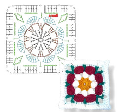 طرح قلاب بافی گل مربعی زیبا با رنگ‌های شاد