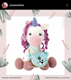 Unicórnio de crochê com donut de urso
